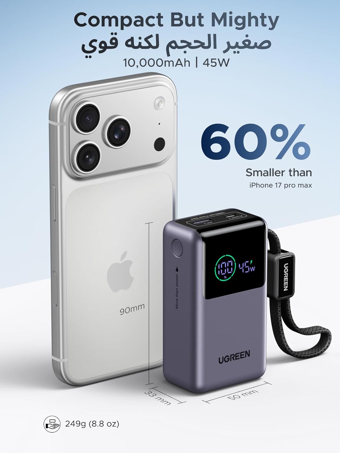 UGREEN Nexode Pro Power Bank 10000mAh 45W with Built-in Cable