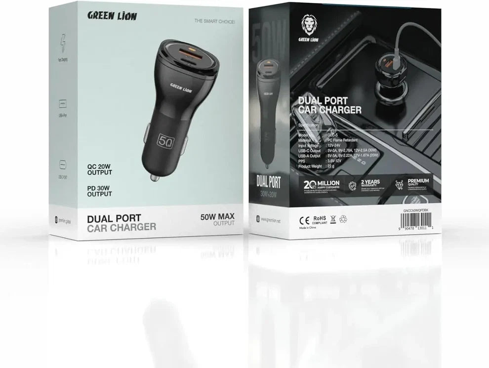 Green Lion Dual-Port 50W Car Charger + Cable