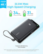 Anker Zolo Power Bank 22.5W Max, USB-C In and Out Fast Charging