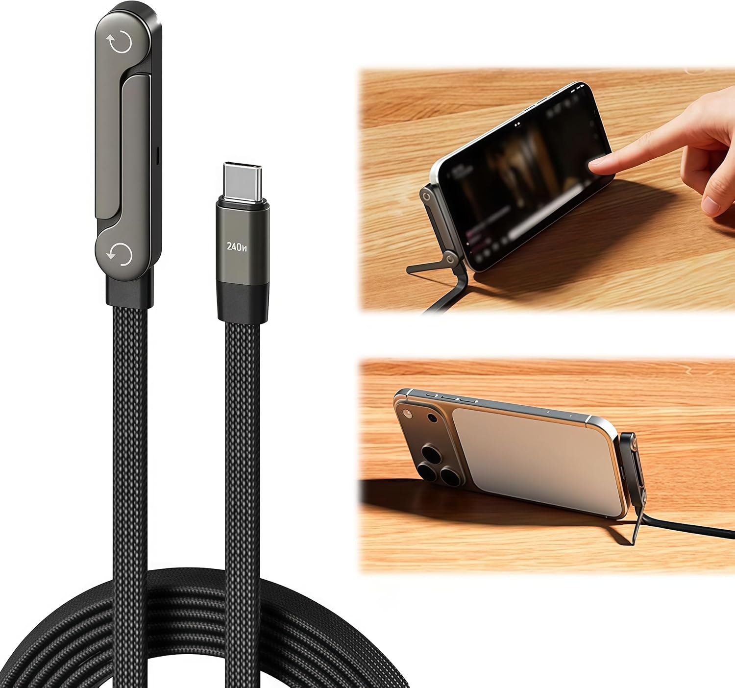 TYPE C - FAST CHARGER FOLDING MOBILE STAND, 90° Angle Plug