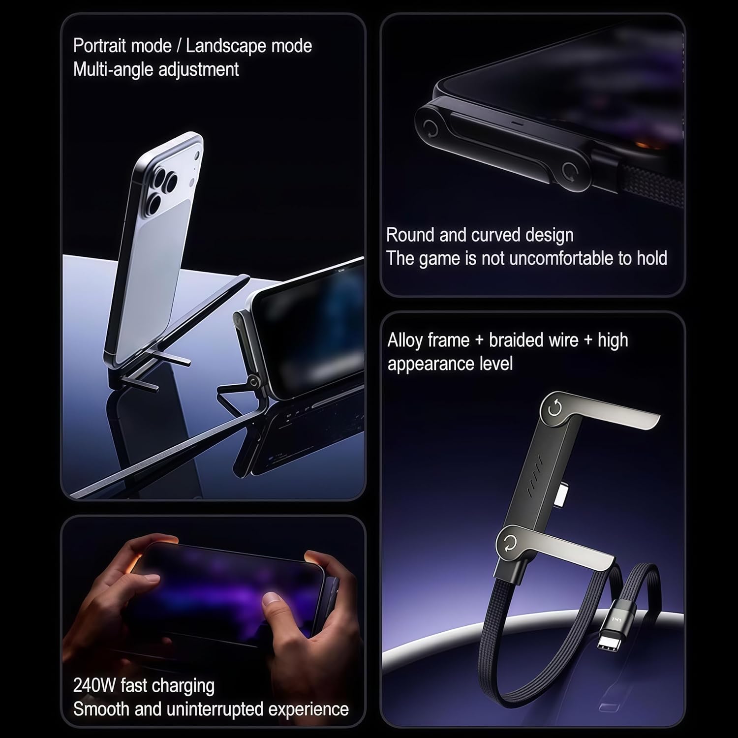 TYPE C - FAST CHARGER FOLDING MOBILE STAND, 90° Angle Plug